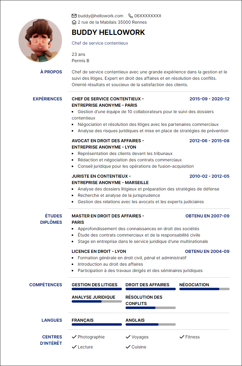 Modèle CV Responsable contentieux Exemple CV Responsable contentieux