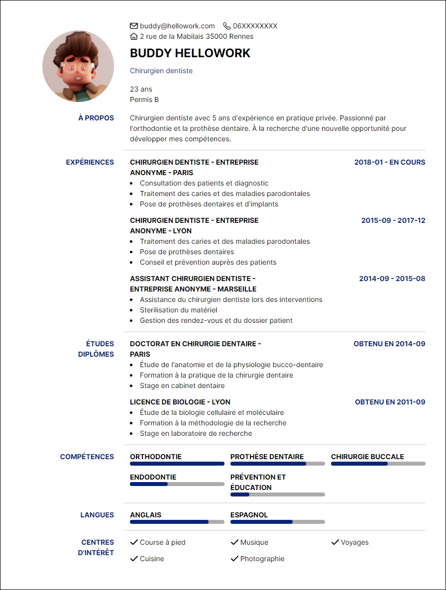 Modèle CV Dentiste Exemple CV Dentiste