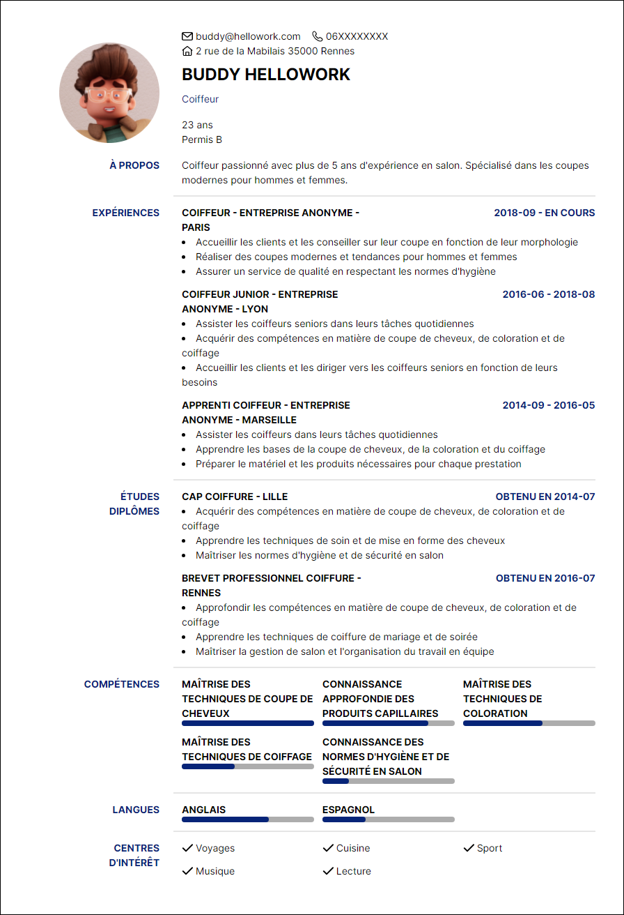 Modèle CV Coiffeuse Exemple CV Coiffeuse