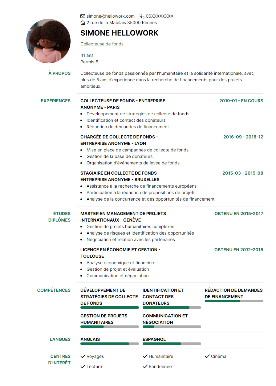 Modèle CV Fundraiser Exemple CV Fundraiser