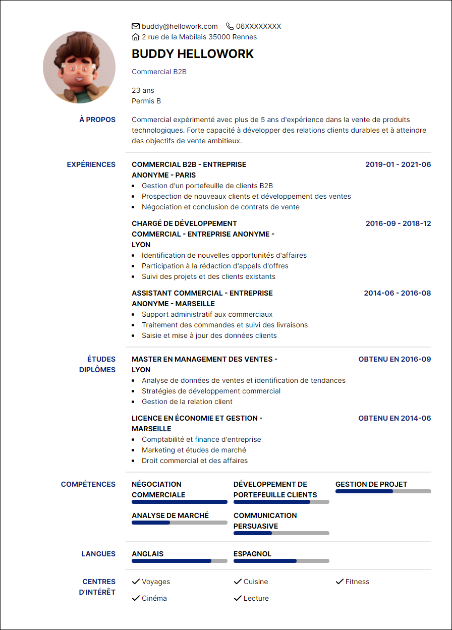 Modèle CV Commercial Exemple CV Commercial