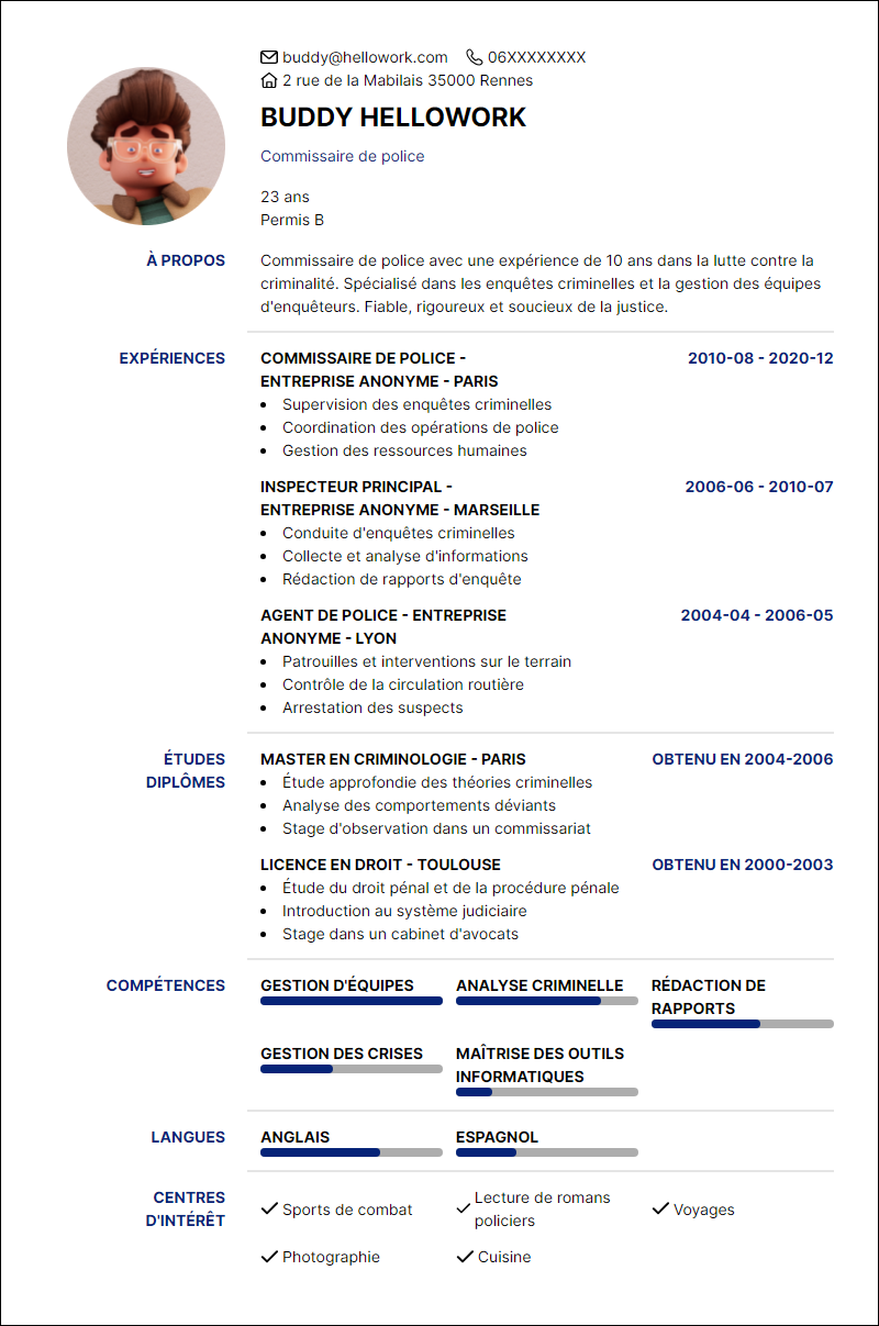 Modèle CV Commissaire de police Exemple CV Commissaire de police