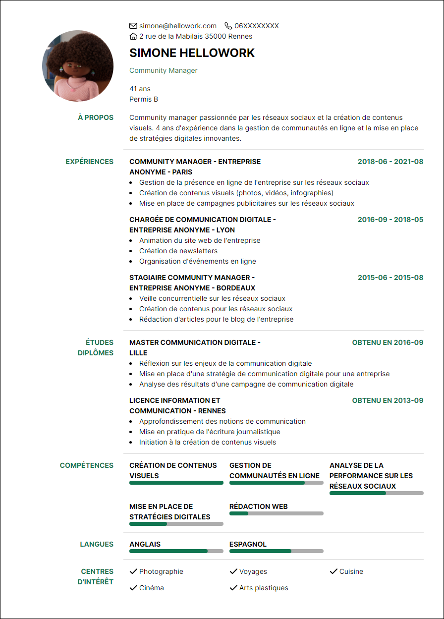 Modèle CV Community manager Exemple CV Community manager