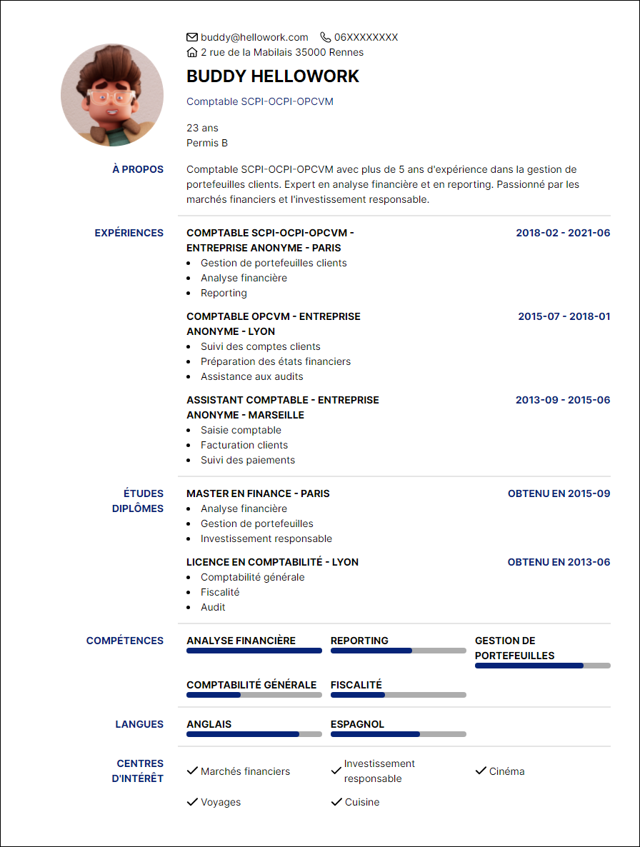 Modèle CV Comptable OPCVM Exemple CV Comptable OPCVM