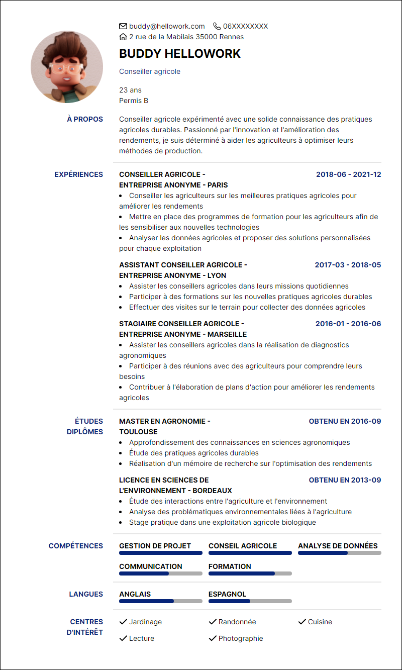 Modèle CV Conseiller agricole Exemple CV Conseiller agricole