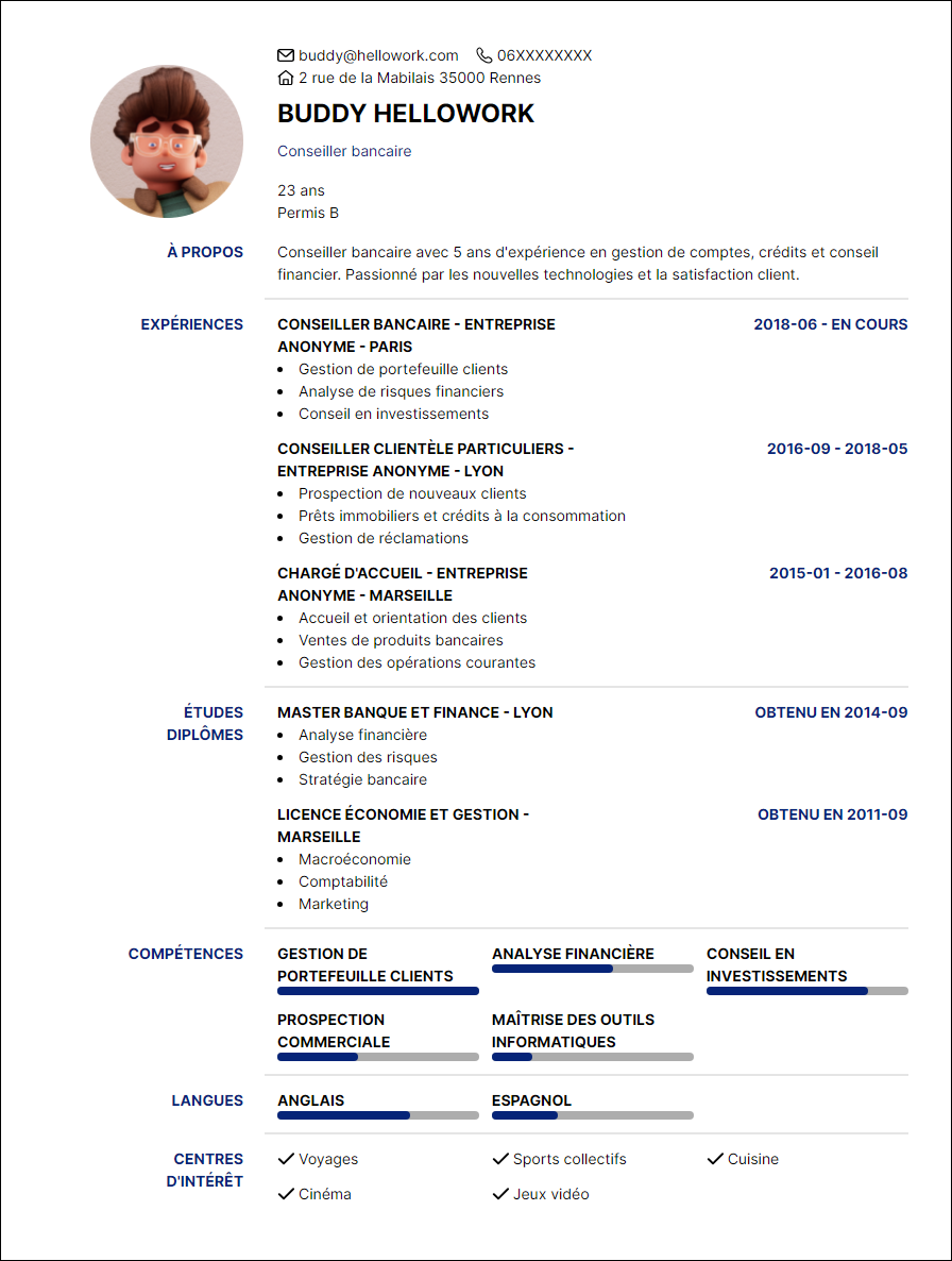 Modèle CV Conseiller clientèle banque Exemple CV Conseiller clientèle banque
