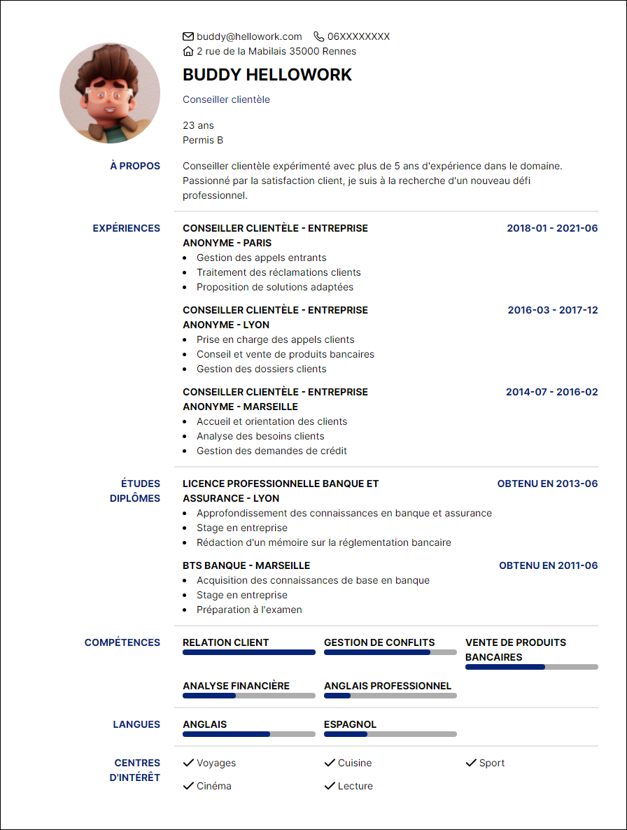 Modèle CV Conseiller clientèle Exemple CV Conseiller clientèle