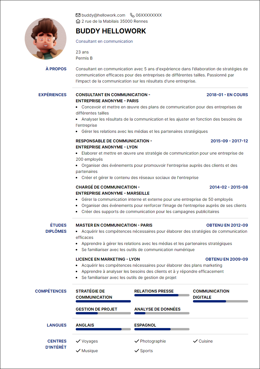 Modèle CV Consultant en communication Exemple CV Consultant en communication