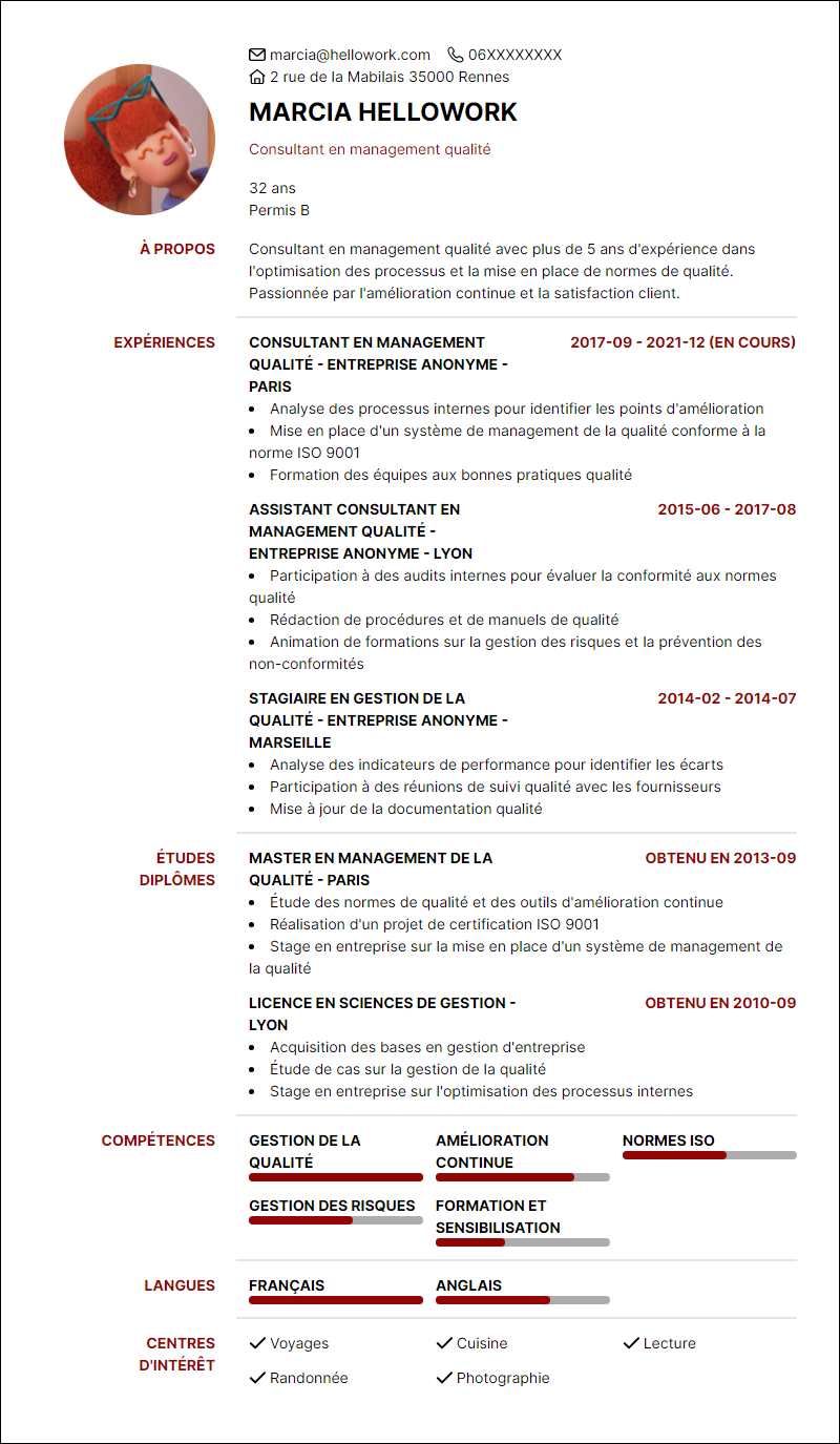 Modèle CV Chargé de mission qualité Exemple CV Chargé de mission qualité