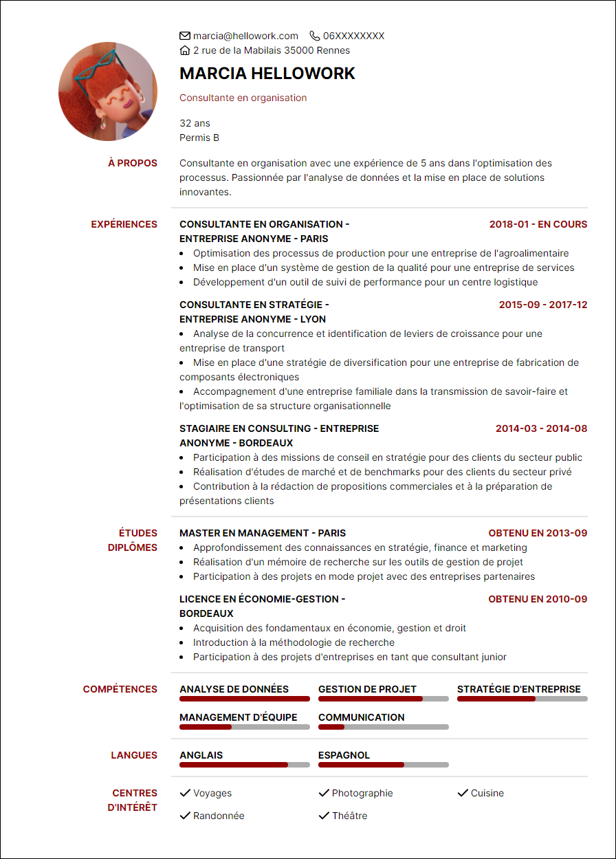 Modèle CV Consultant en organisation Exemple CV Consultant en organisation