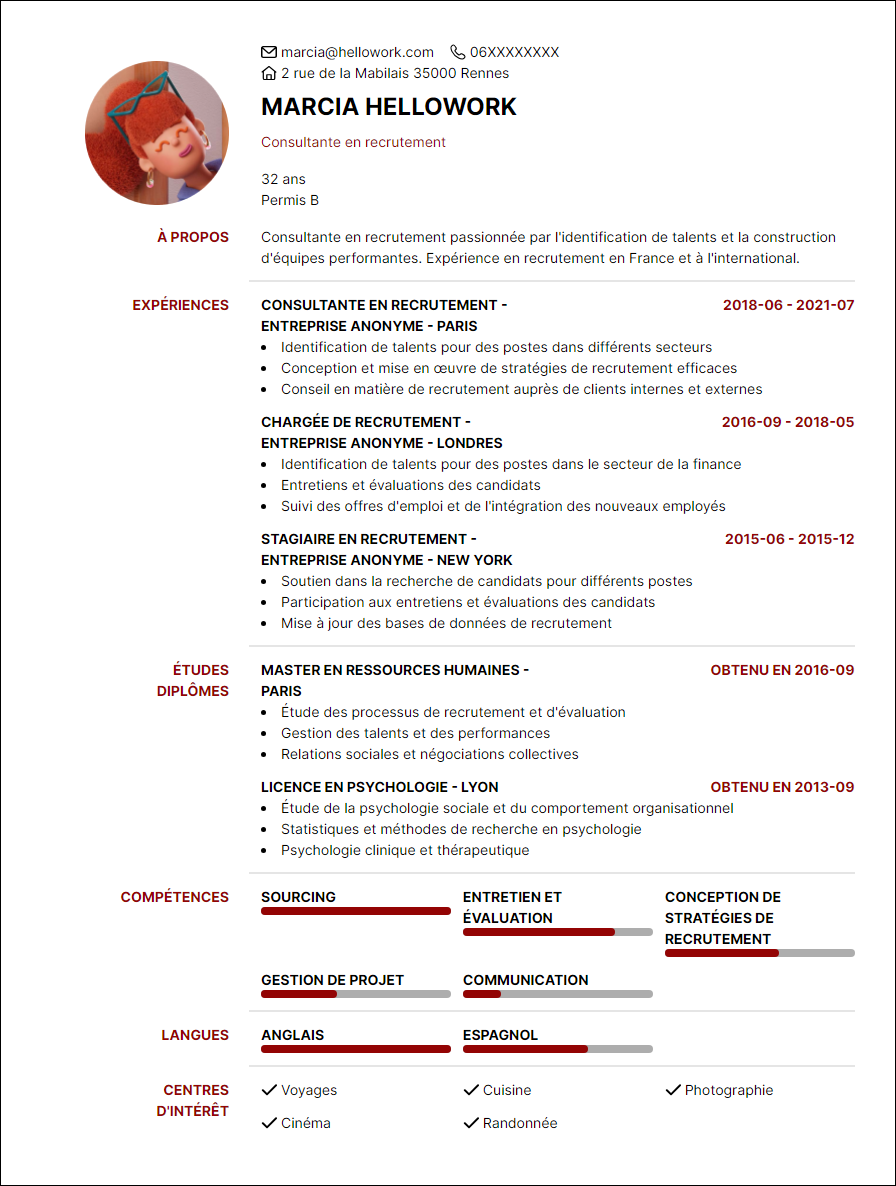Modèle CV Consultant en recrutement Exemple CV Consultant en recrutement