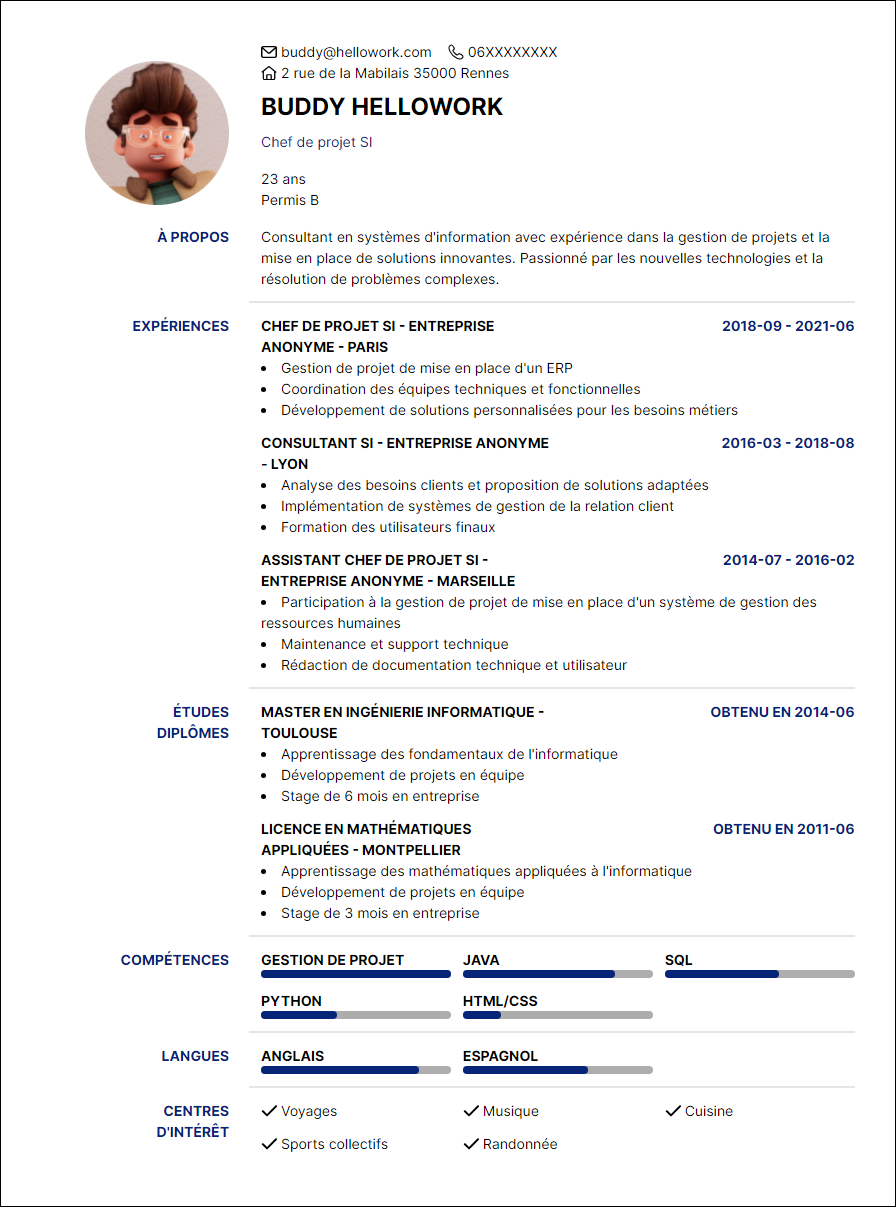 Modèle CV Consultant en systèmes d'information Exemple CV Consultant en systèmes d'information