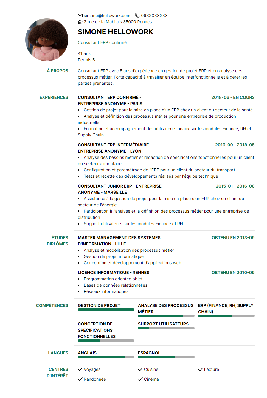 Modèle CV Consultant ERP Exemple CV Consultant ERP