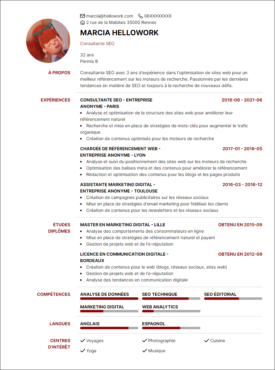 Modèle CV Consultant SEO Exemple CV Consultant SEO