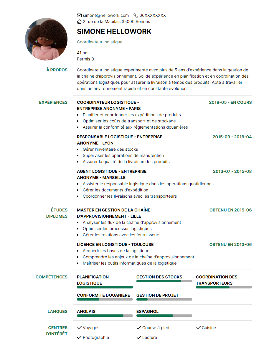 Modèle CV Coordinateur logistique Exemple CV Coordinateur logistique