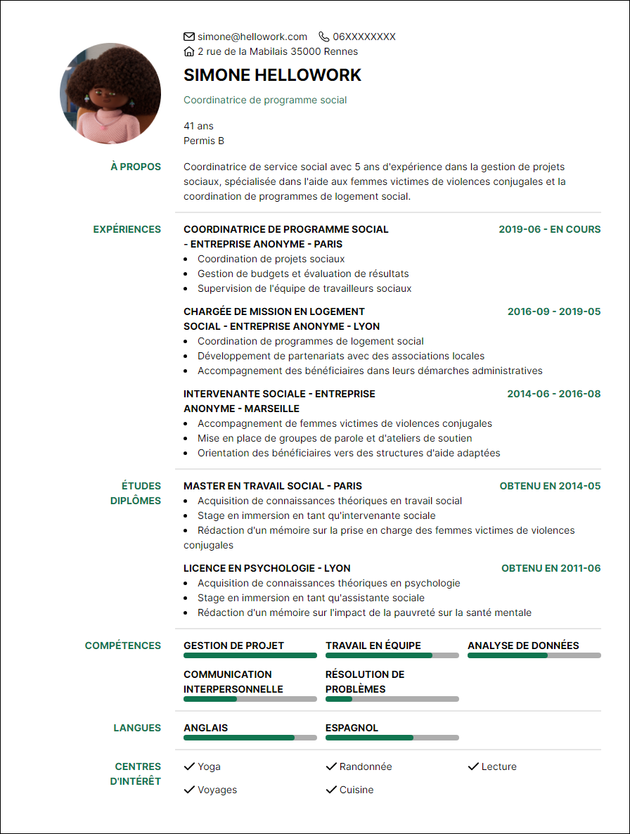 Modèle CV Coordinateur social Exemple CV Coordinateur social