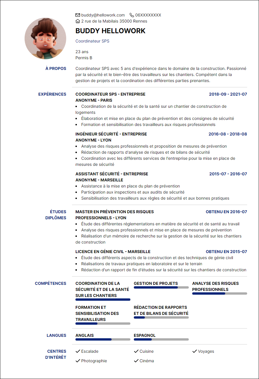 Exemple CV Coordonnateur SPS