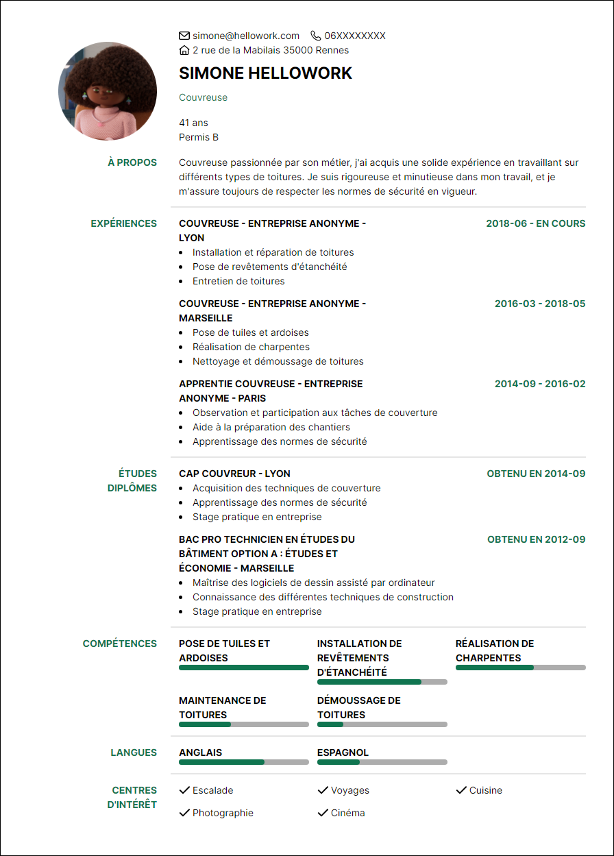 Modèle CV Couvreur Exemple CV Couvreur