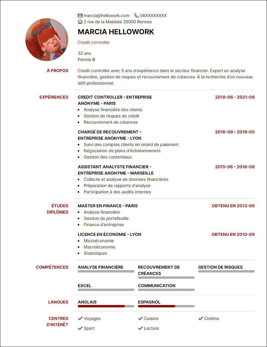 Modèle CV Credit controller Exemple CV Credit controller