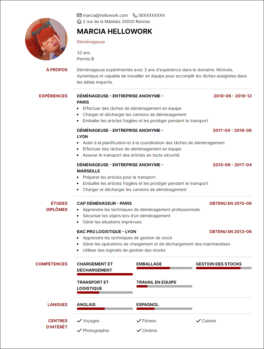 Modèle CV Déménageur Exemple CV Déménageur