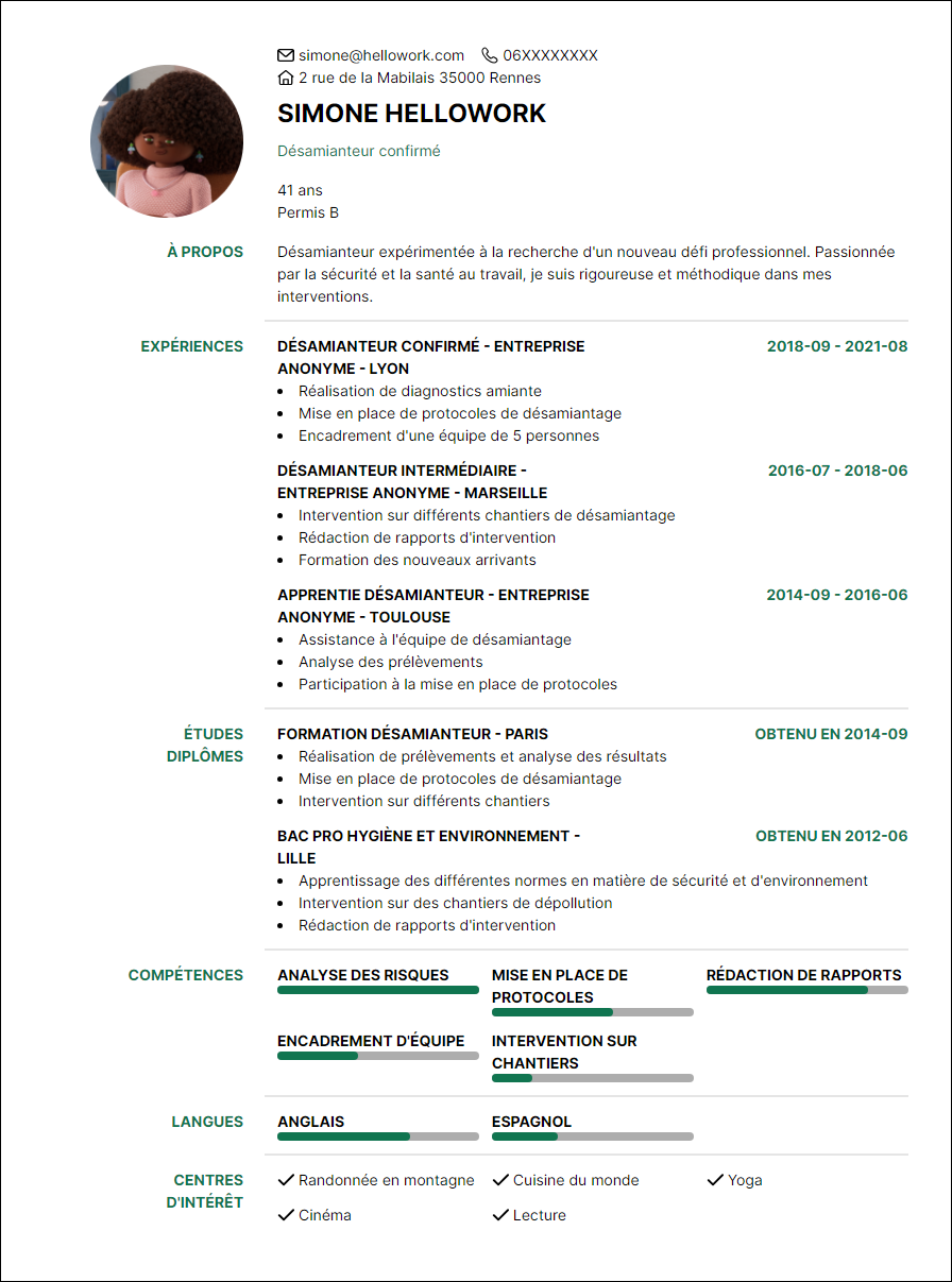 Modèle CV Désamianteur Exemple CV Désamianteur