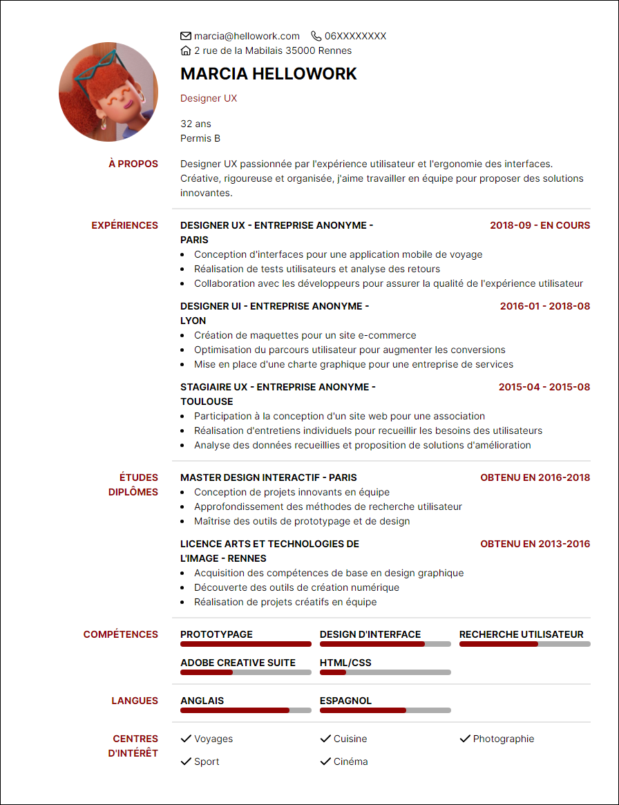 Modèle CV UX designer Exemple CV UX designer