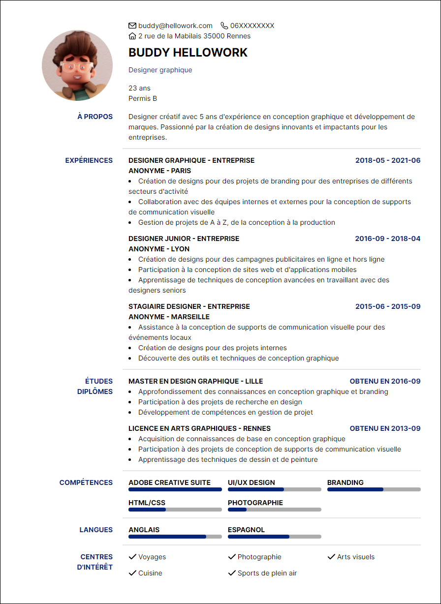 Modèle CV Designer Exemple CV Designer