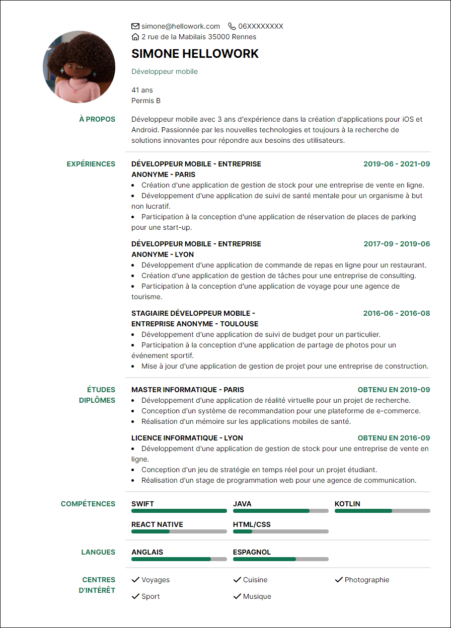 Modèle CV Développeur mobile Exemple CV Développeur mobile