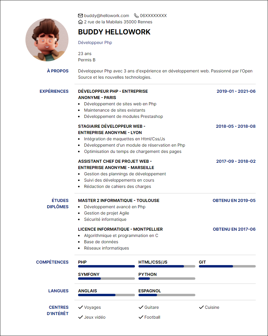 Modèle CV Développeur Php Exemple CV Développeur Php