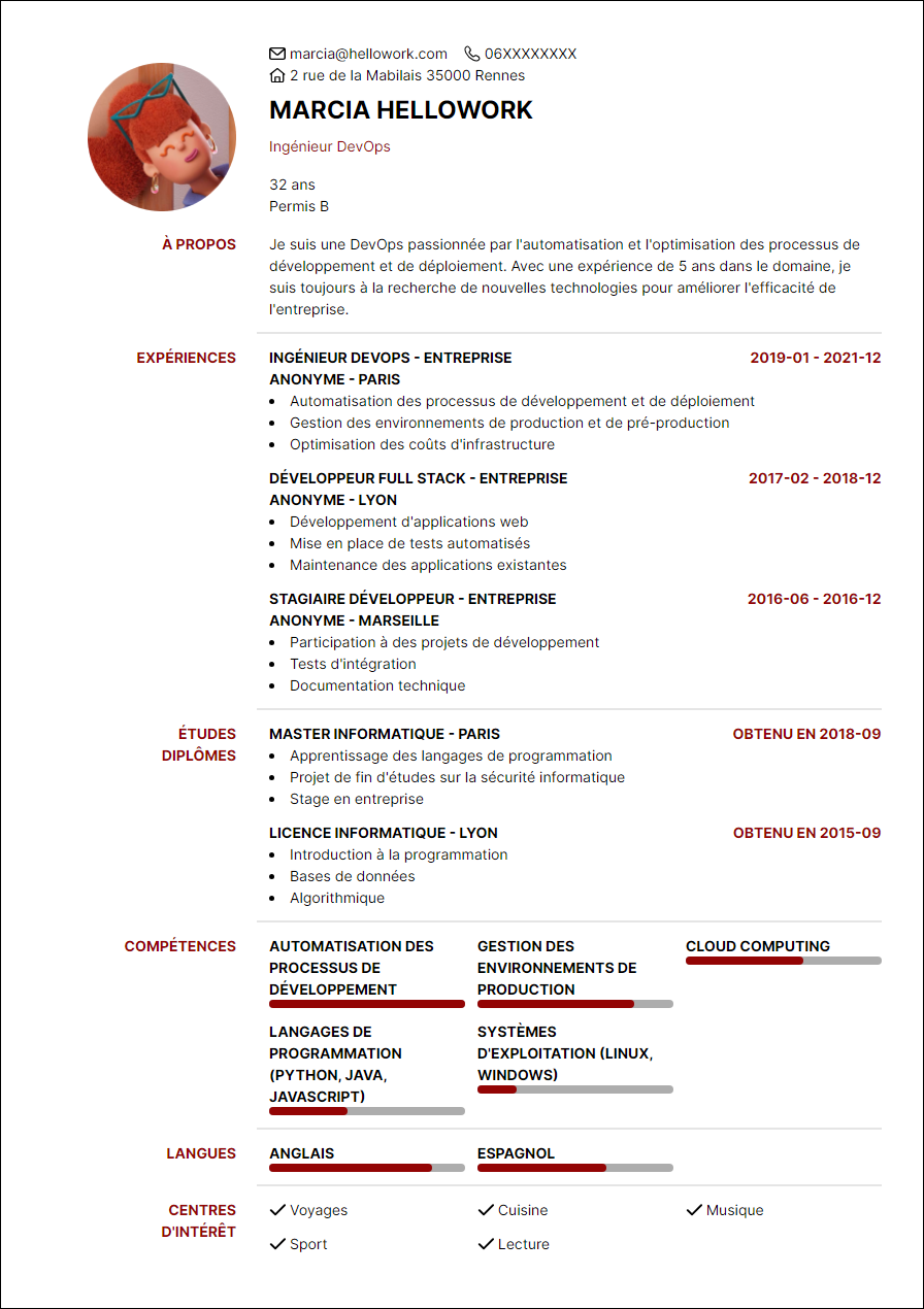 Modèle CV DevOps Exemple CV DevOps