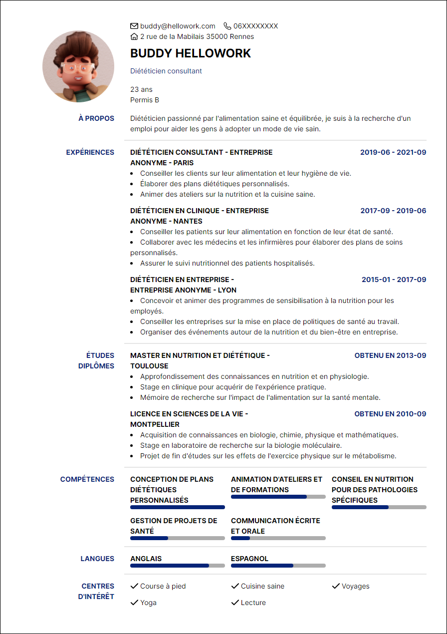 Modèle CV Diététicien Exemple CV Diététicien