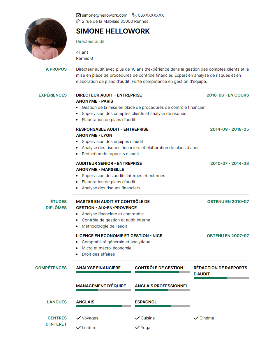 Modèle CV Directeur audit Exemple CV Directeur audit