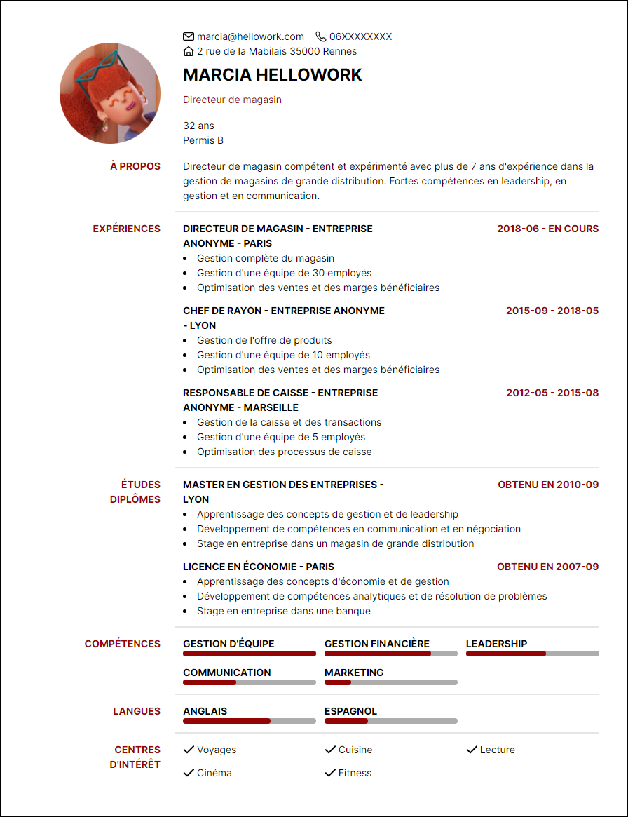Modèle CV Directeur de magasin Exemple CV Directeur de magasin