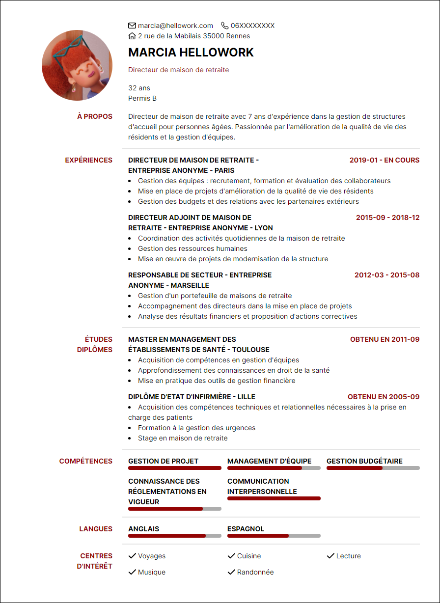 Modèle CV Directeur de maison de retraite Exemple CV Directeur de maison de retraite