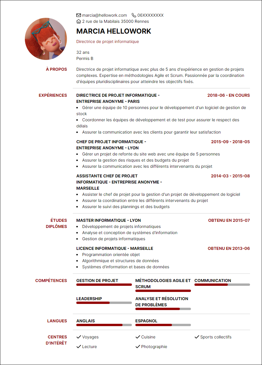 Exemple CV Directeur de projet informatique