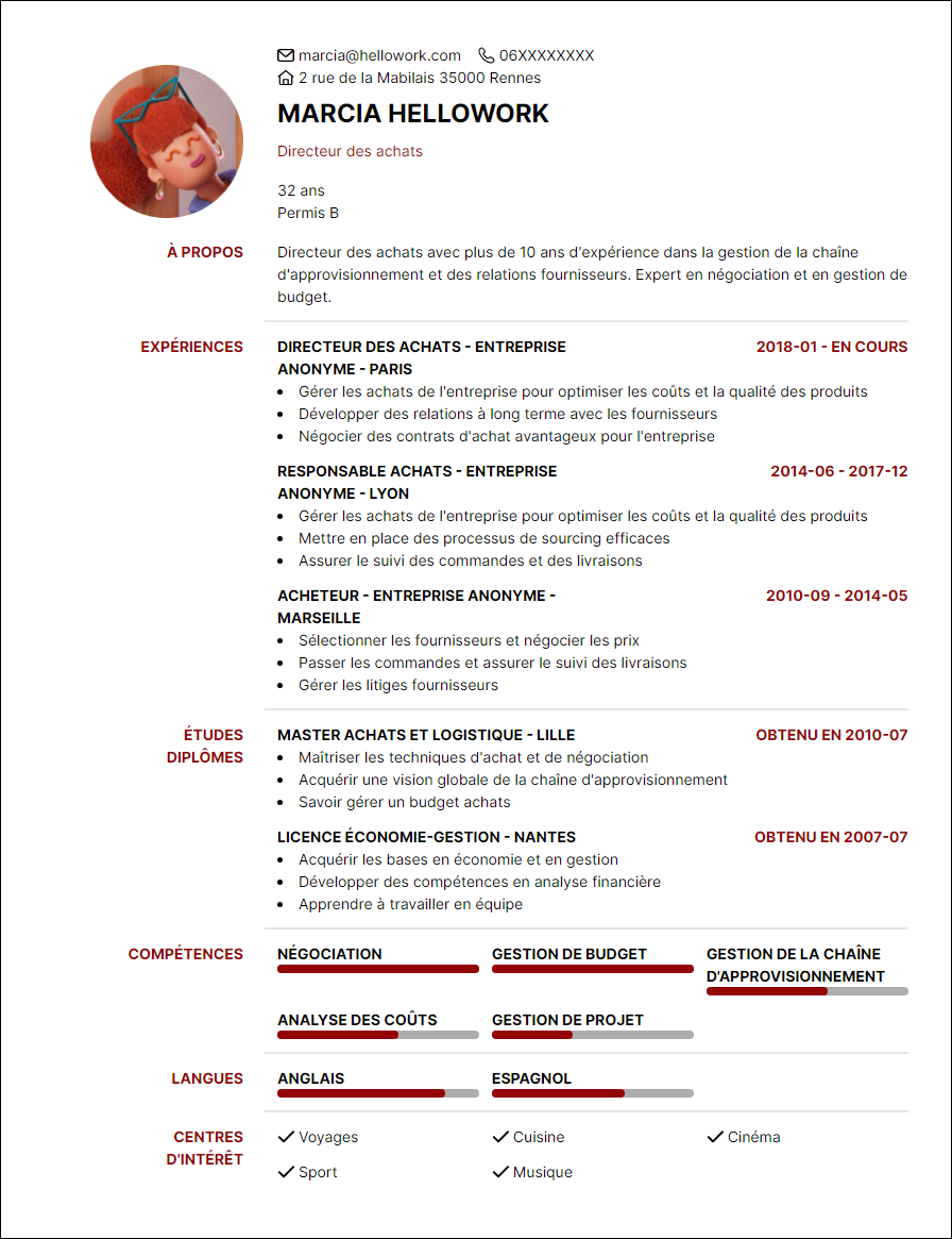 Modèle CV Directeur des achats Exemple CV Directeur des achats