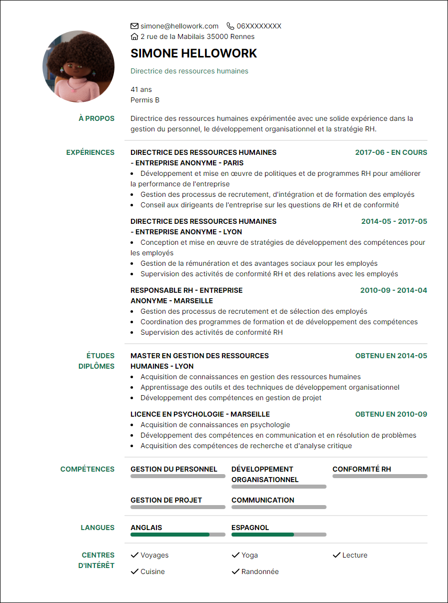 Modèle CV DRH Exemple CV DRH
