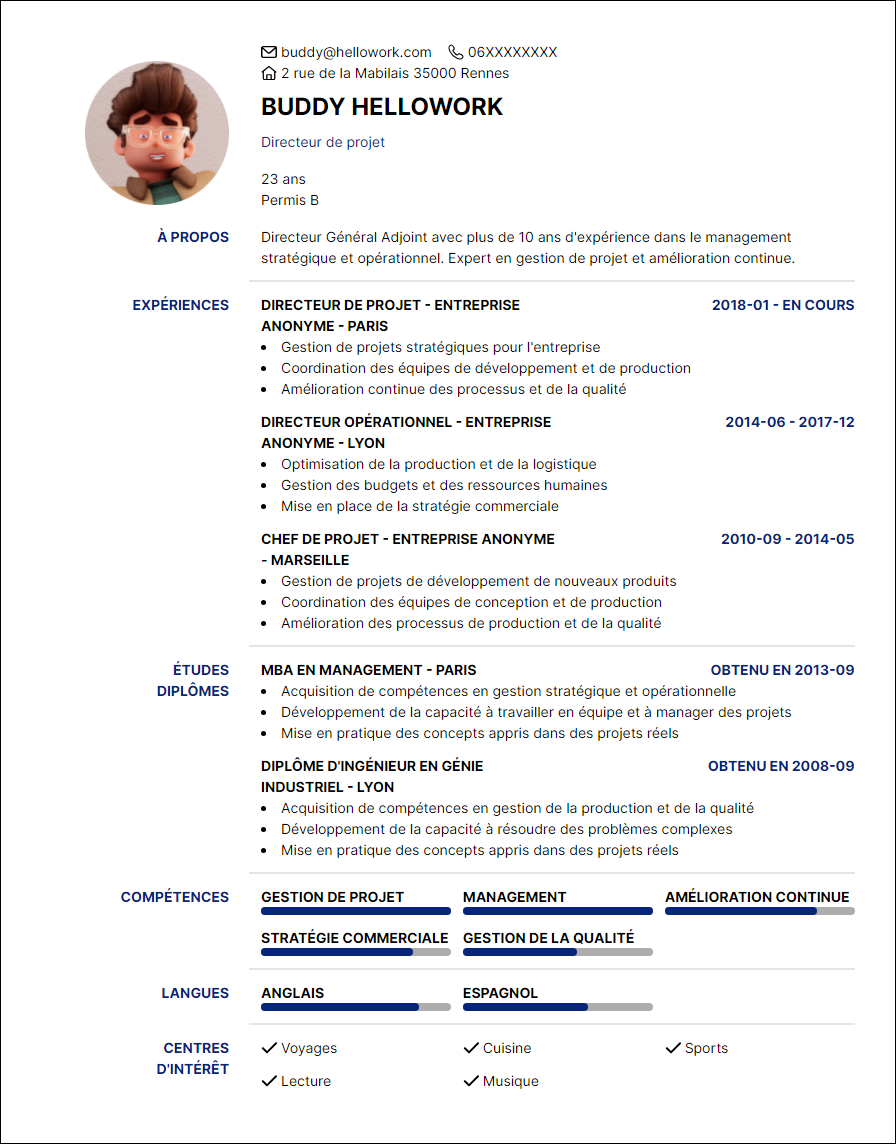 Modèle CV Directeur général adjoint Exemple CV Directeur général adjoint