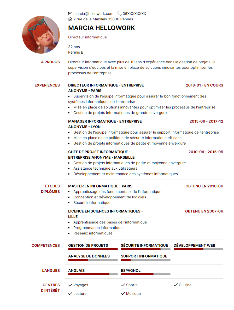 Modèle CV Directeur informatique Exemple CV Directeur informatique