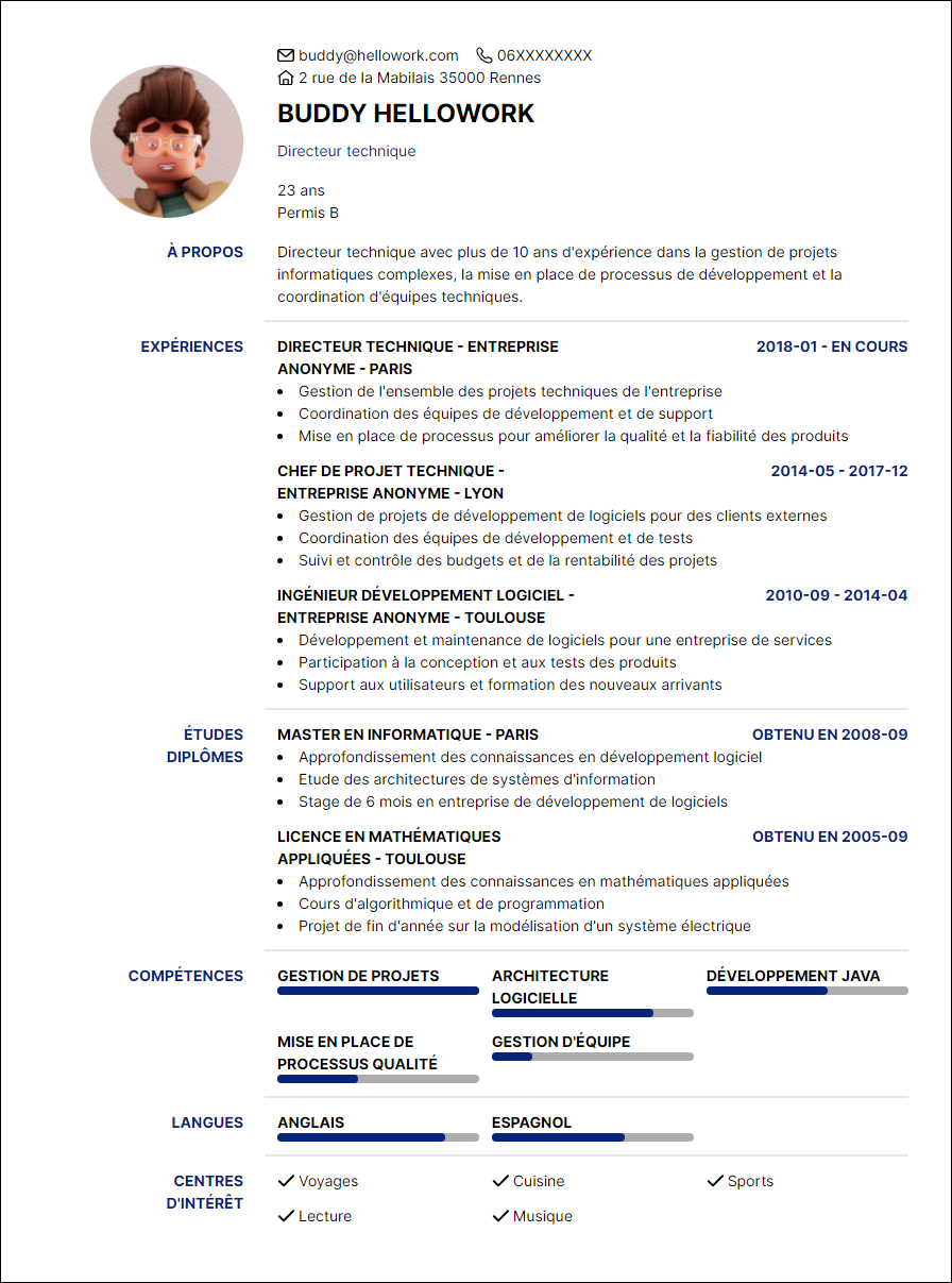 Modèle CV Directeur technique Exemple CV Directeur technique