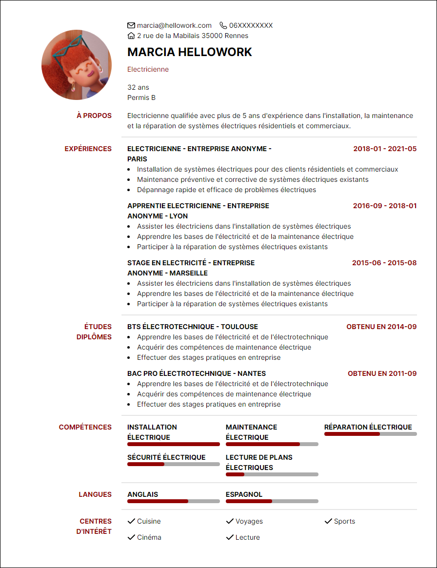 Modèle CV Electricien Exemple CV Electricien