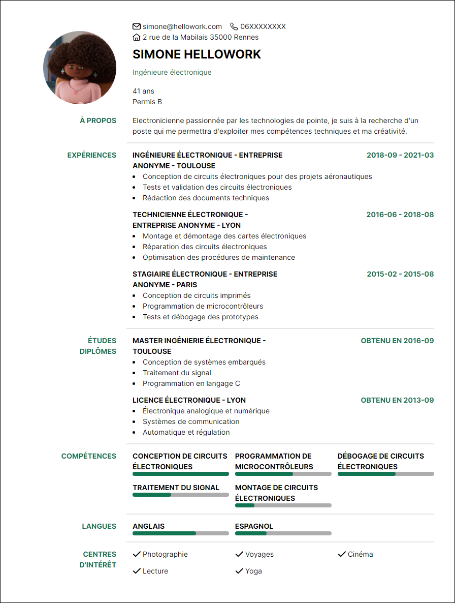 Modèle CV Electronicien Exemple CV Electronicien