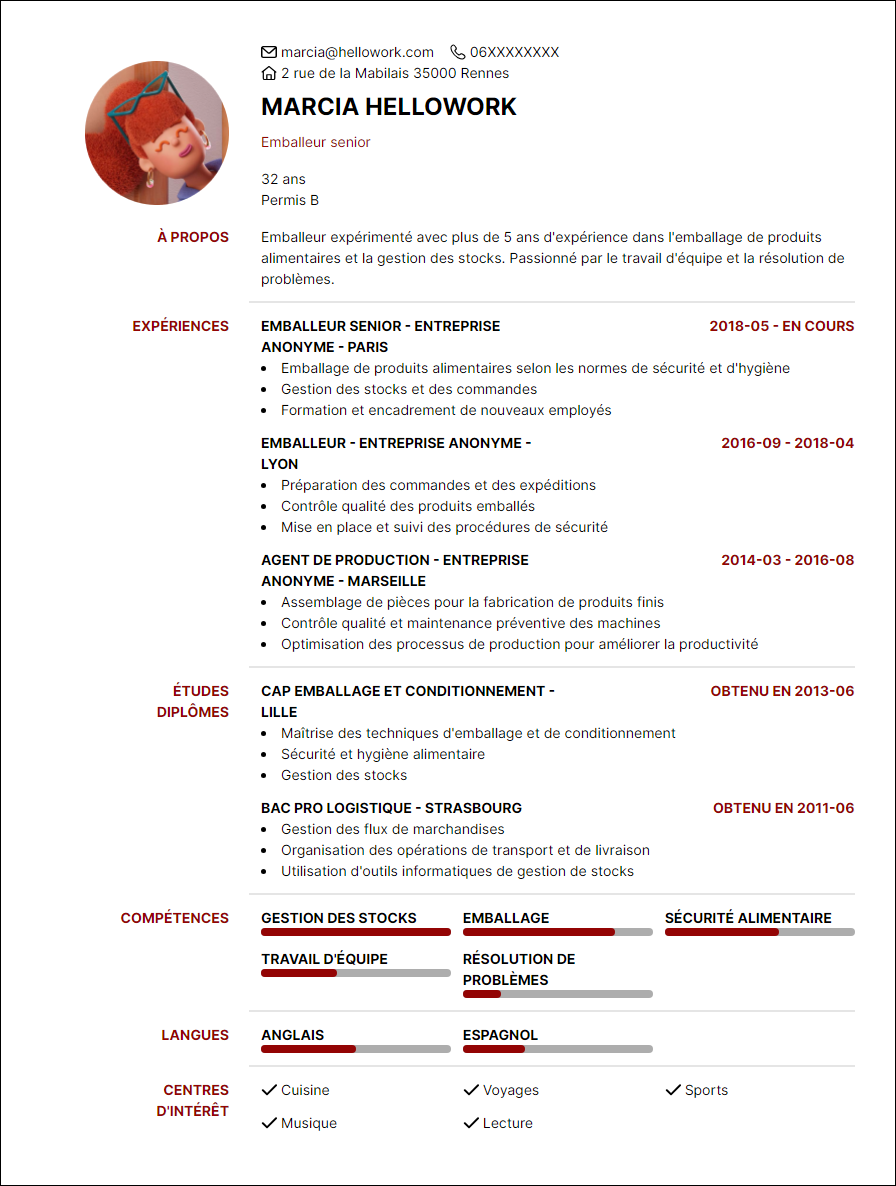 Modèle CV Emballeur Exemple CV Emballeur