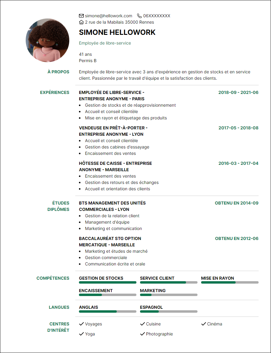 Modèle CV Employé de libre-service Exemple CV Employé de libre-service