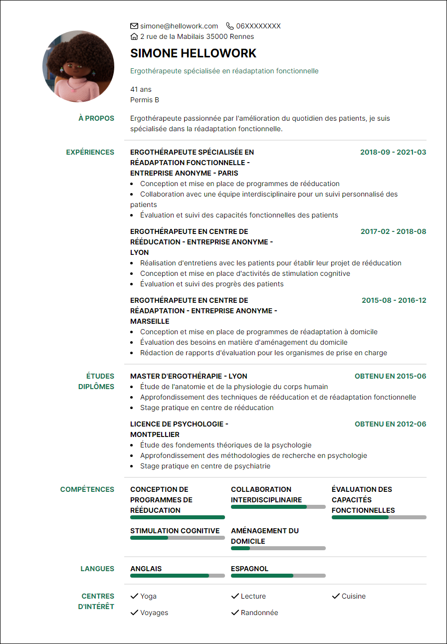 Modèle CV Ergothérapeute Exemple CV Ergothérapeute