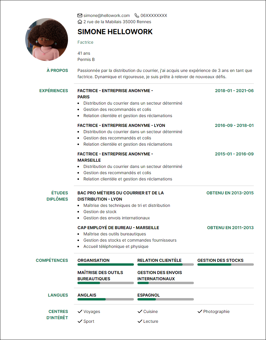 Modèle CV Facteur Exemple CV Facteur