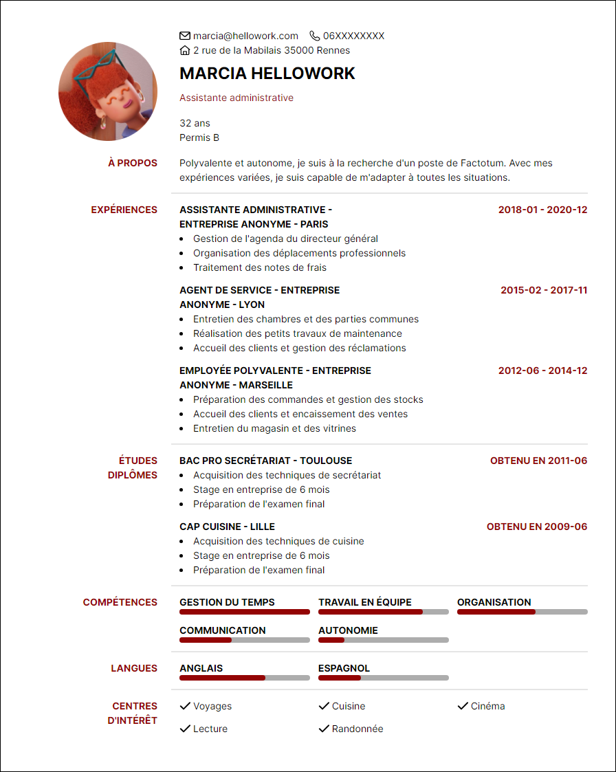 Modèle CV Factotum Exemple CV Factotum