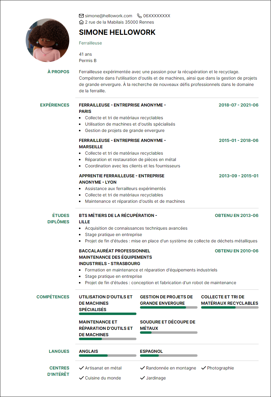 Modèle CV Ferrailleur Exemple CV Ferrailleur