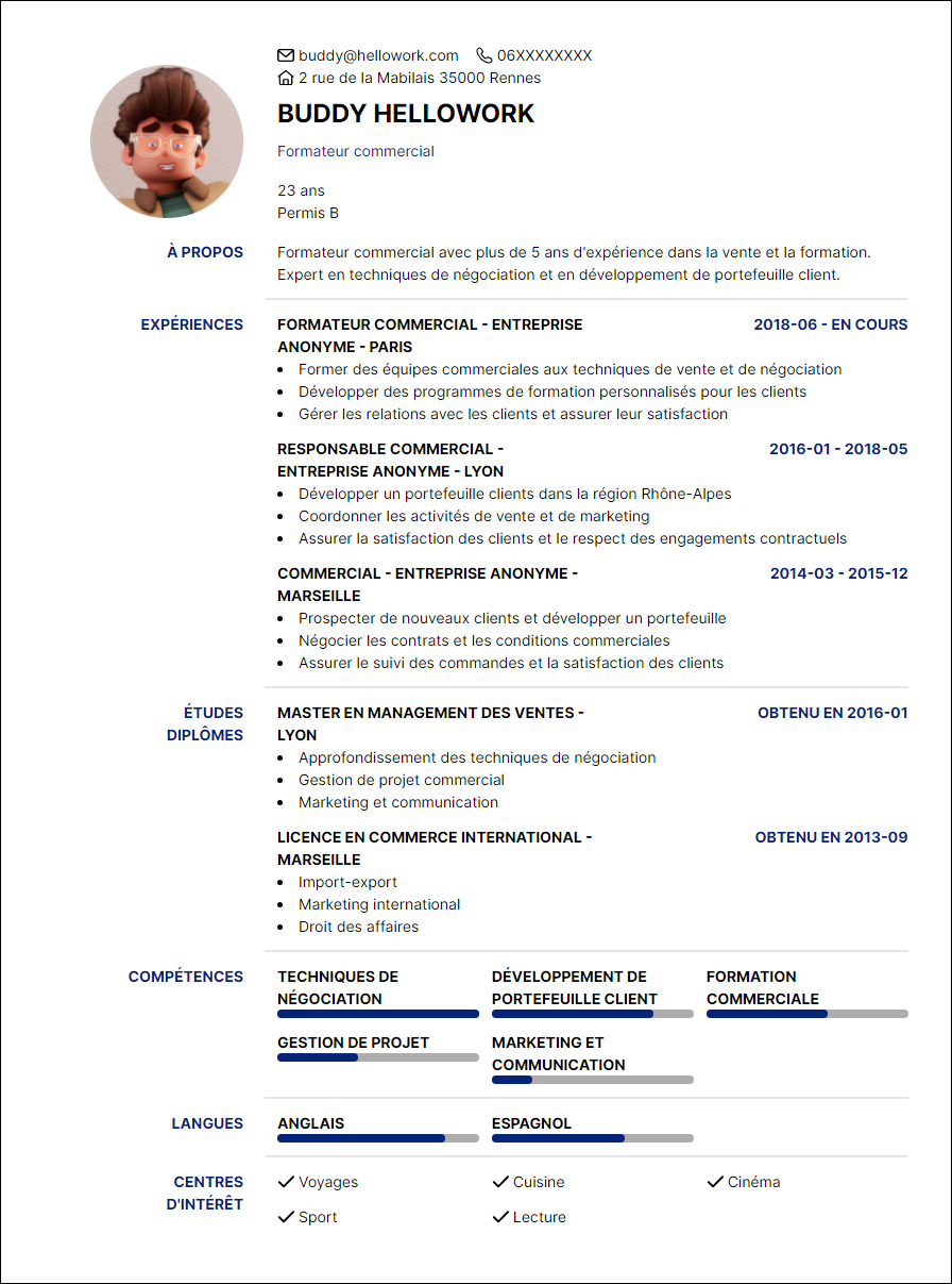Modèle CV Formateur commercial Exemple CV Formateur commercial