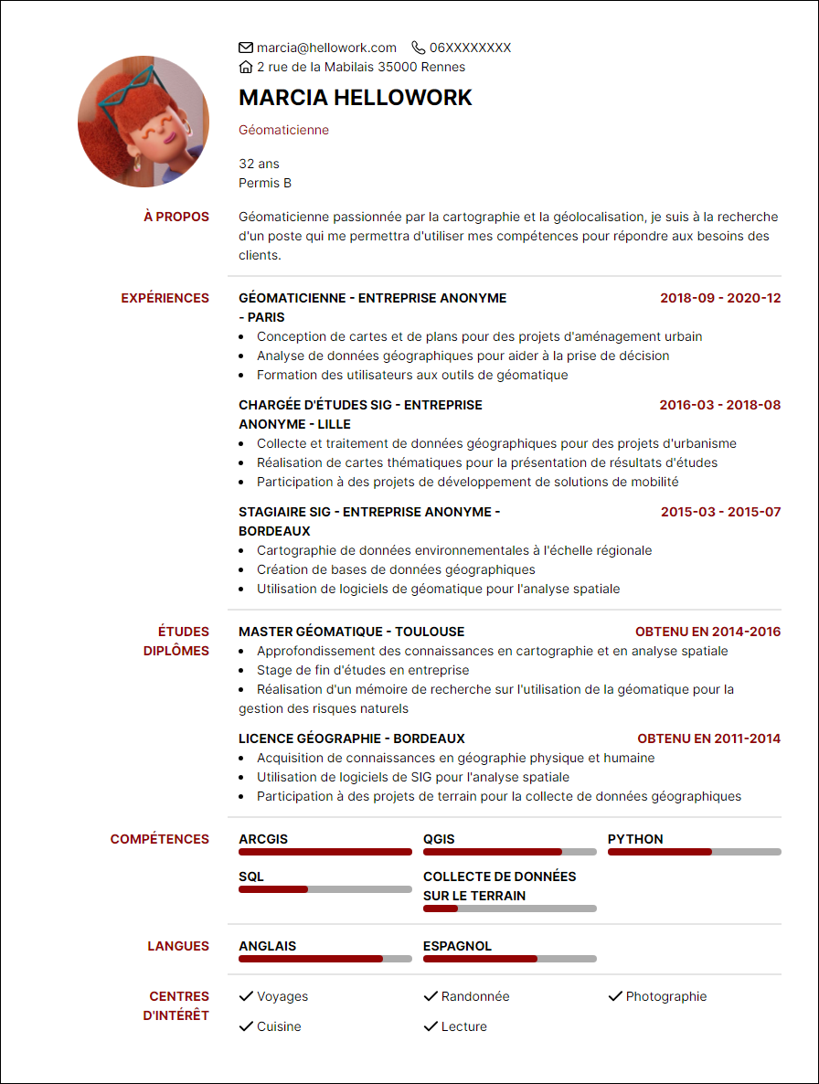 Modèle CV Géomaticien Exemple CV Géomaticien
